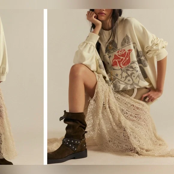 NWT Free People We The Free Palm Spring Turtleneck Graphic Pullover ivory - S, M - Picture 5 of 10